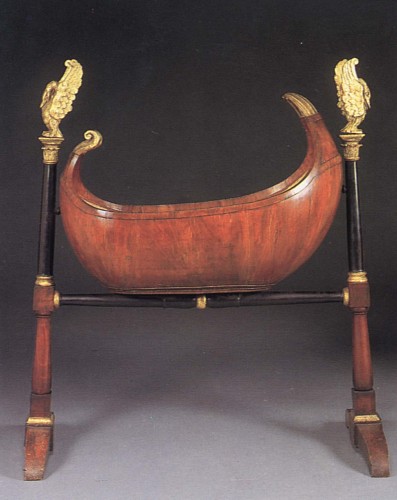 Biedermeier Black Walnut, Ebonized and Parcel Gilt Cradle