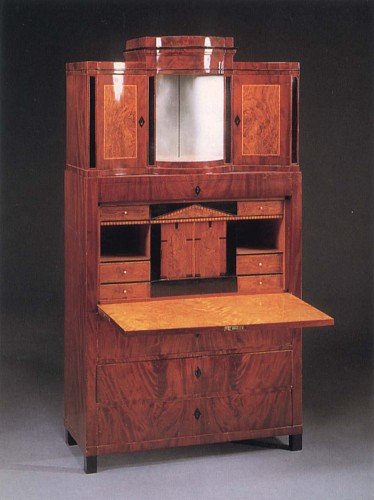Biedermeier Mahogany, Fruitwood and Burl Walnut Fall Front Secr&Atilde;&Acirc;&copy;taire
