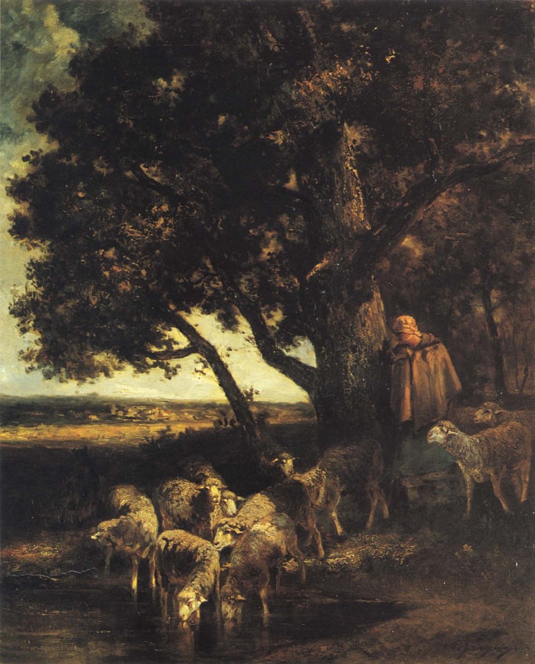Charles Emile Jacque, A Shepherdess and her Flock by a Pool
1870-73, Oil on canvas
